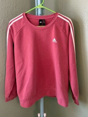adidas Women's Rose Pink Crewneck Sweatshirt with Contrast Stripes